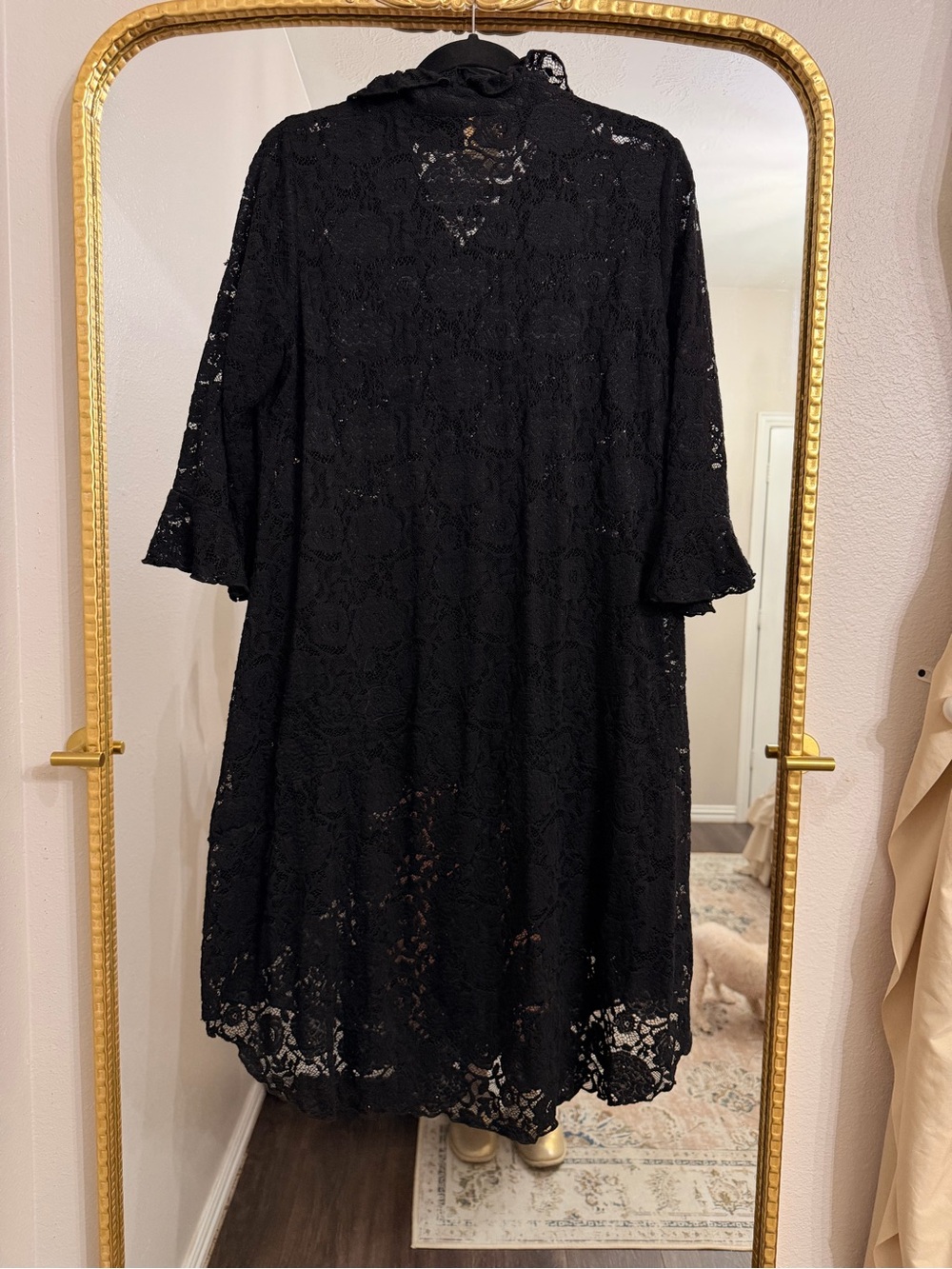 Women's Black Lace Ruffled Button-Front Blouse - Picture 5 of 6